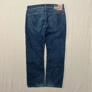 True Religion Jeans Blue Denim Embroidered Back Tab Button Fly Size 32